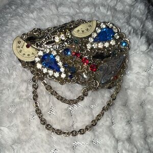 Vintage Style Brooch with Blue and Red Accents